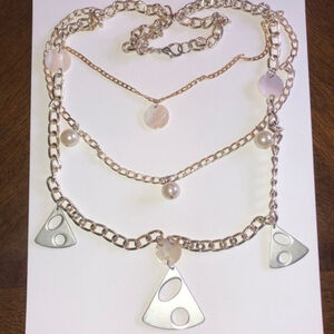 HUGE Long Multi Strand Silver & Gold Chains Dangling Pendant Necklace